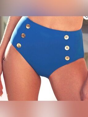 Gottex Cobalt Blue High-Waist Full Coverage Bottom w/Gold Buttons 6 & 10 NWT